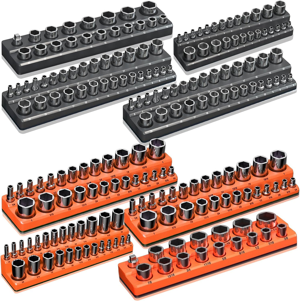 Organizador Magnetico de Dados 8 Piezas | Porta-Dados 1/4 3/8 y 1/2 | Metrico y SAE | 207 Piezas | Sin Dados