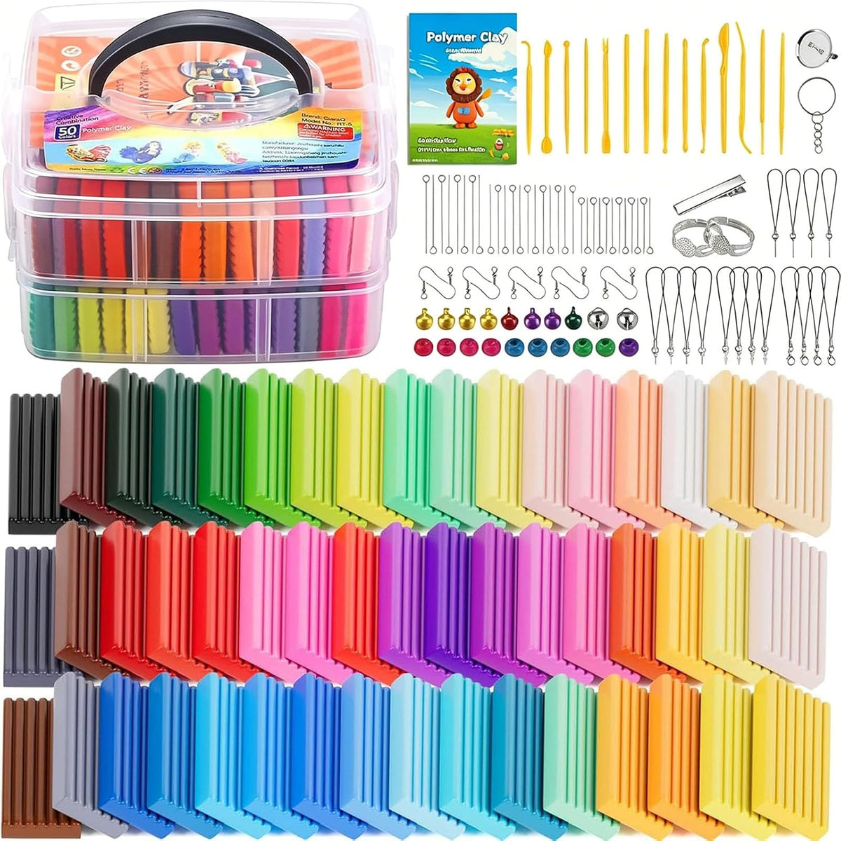 Kit de Arcilla Polimérica CiaraQ 50 Colores – Horneable, Antiadherente, con Herramientas para Niños y Artistas (1.27 kg)
