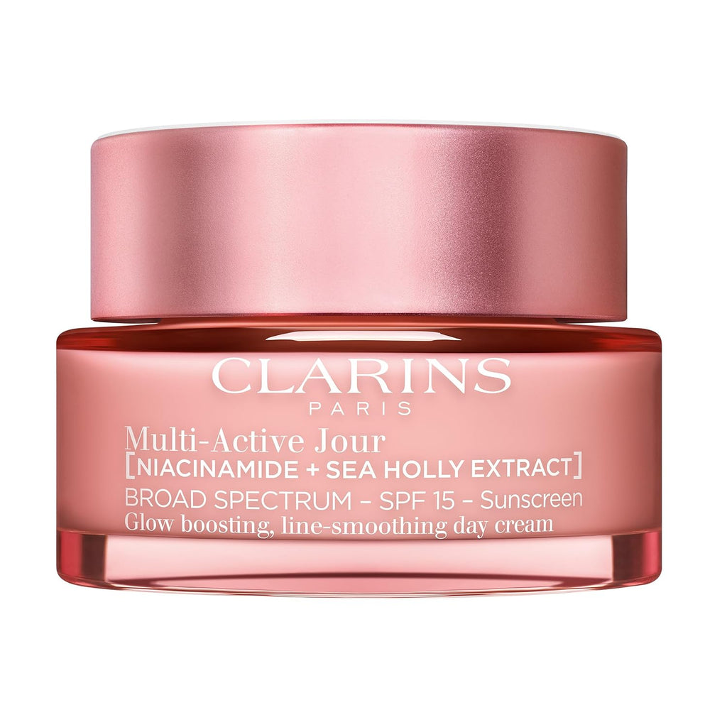 Crema de día multiactiva Clarins FPS 15 con niacinamida | Suaviza las líneas de expresión | Cierra visiblemente los poros | Uniformiza el tono y la textura | Intensifica la luminosidad | Fortalece la barrera de hidratación | Todo tipo de piel | 50 g 