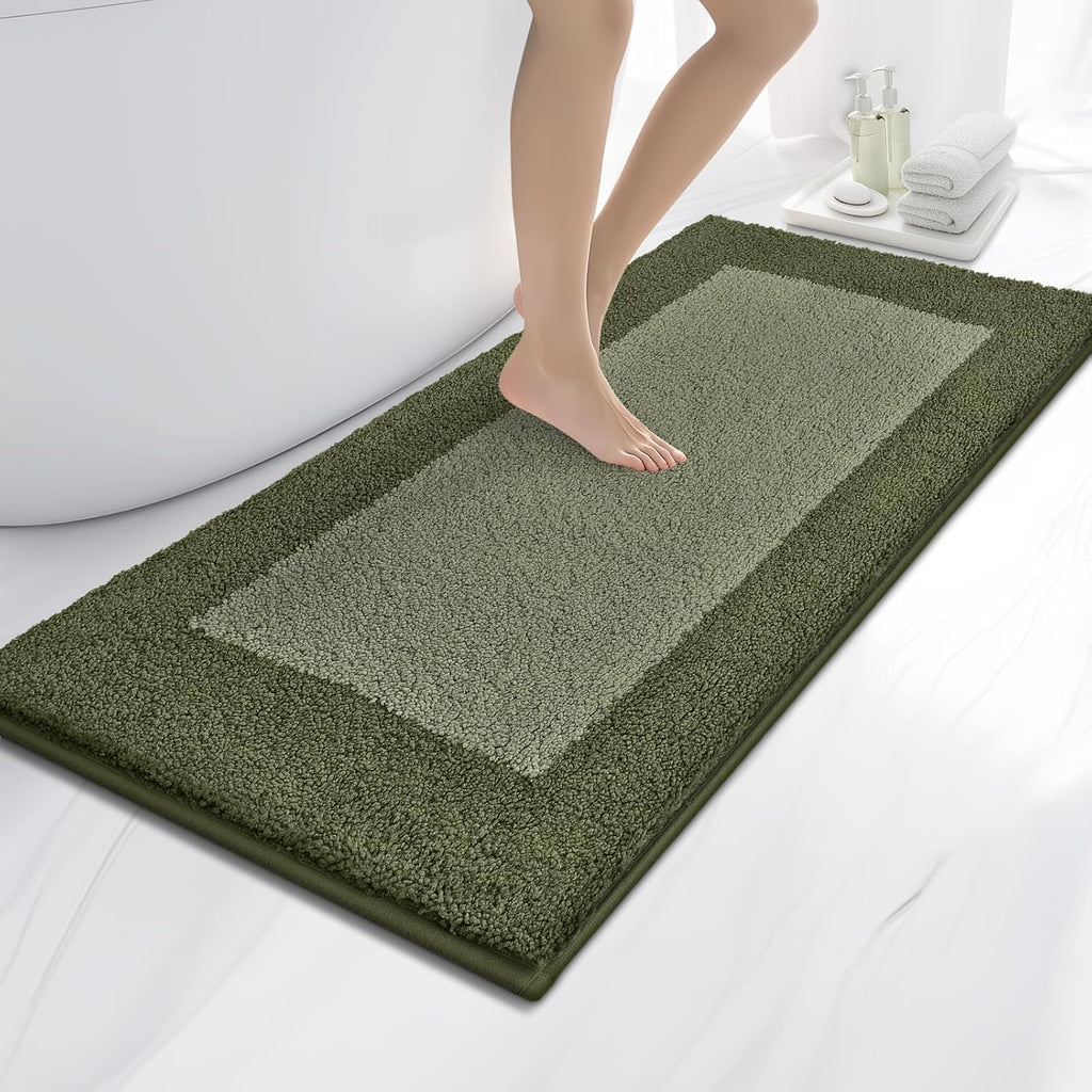 Alfombras de baño anllugs de 61 x 152 cm, antideslizantes, extra suaves y absorbentes, lavables a máquina, de secado rápido, para suelo de baño, ducha, bañera y lavabo, verde oliva y verde.