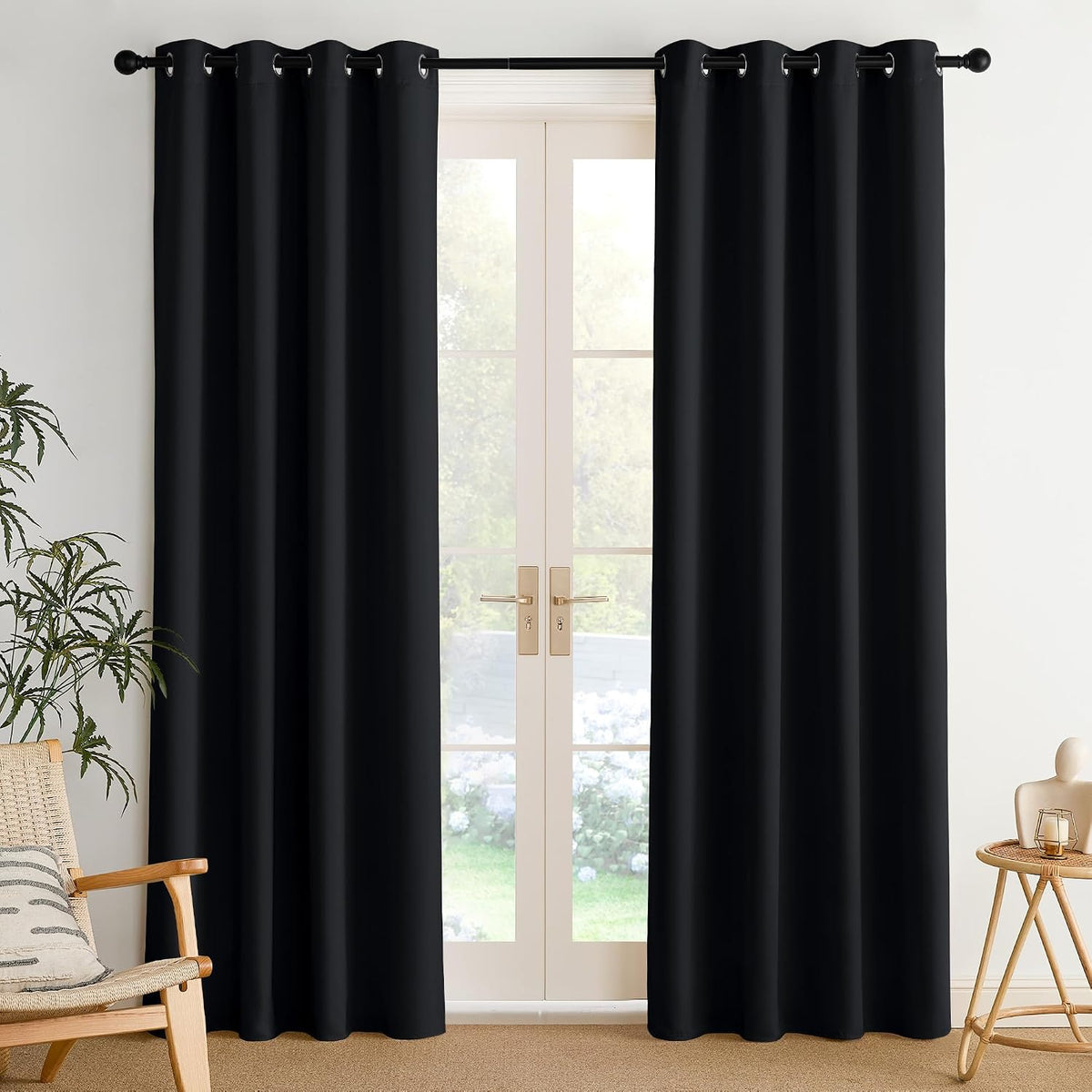 NICETOWN Cortinas Room Darkening, Set de 2 Paneles, Negro, 52 de Ancho x 84 de Largo Pulgadas
