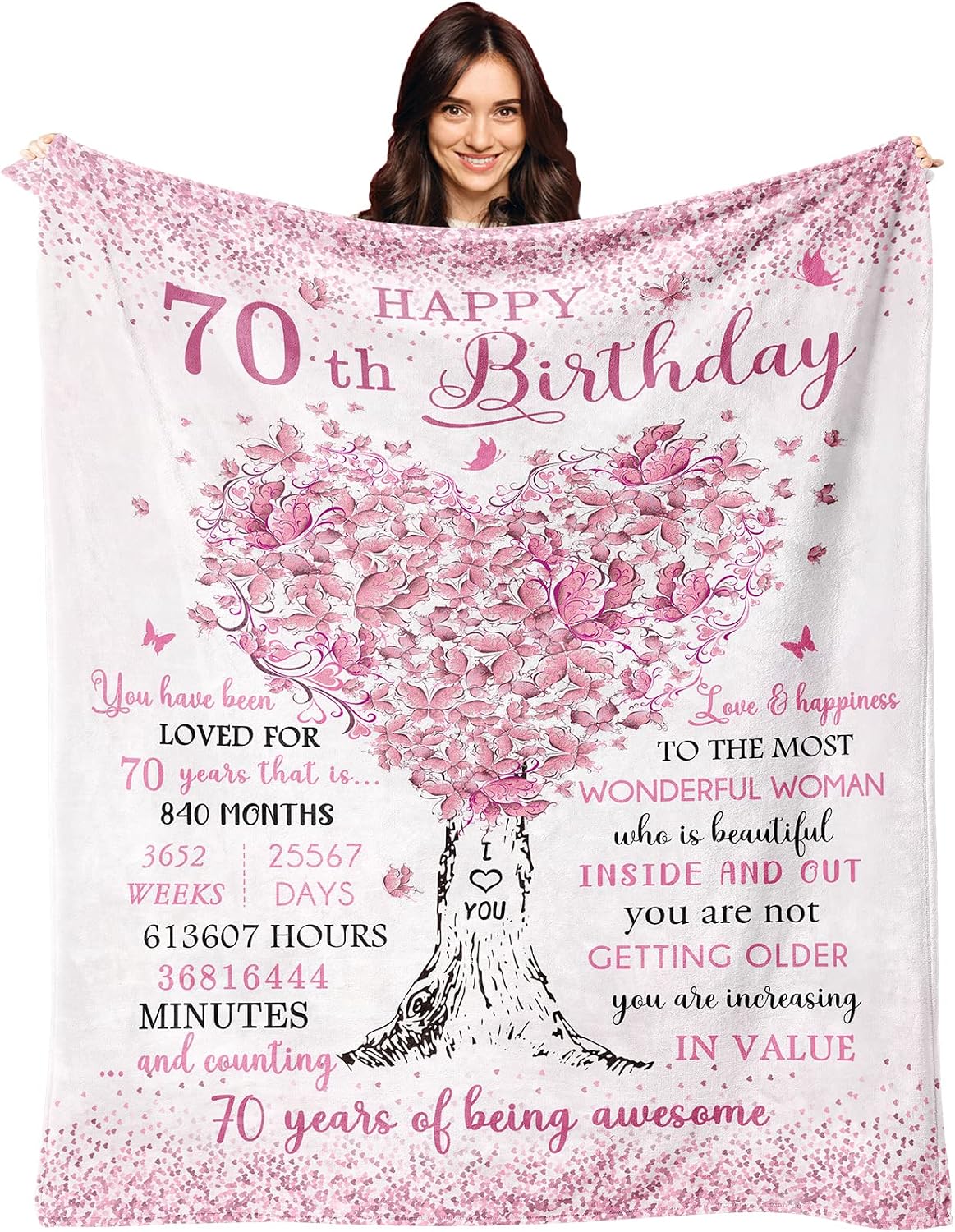 Manta de Regalo Cumpleaños 70 Años XALAZY – 152 x 127 cm para Mujer, Decoración y Recuerdo 1955