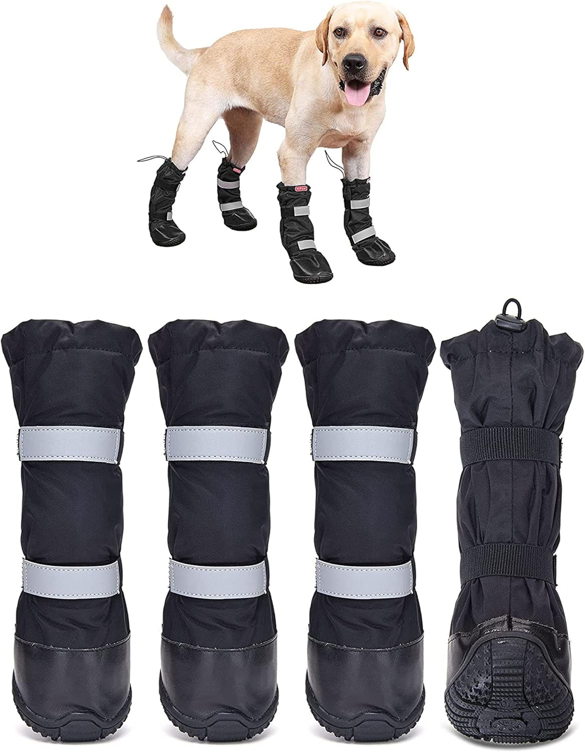 Hipaw Waterproof Dog Boots for Winter Snow Rain,Non-Slip Dog Shoes for Medium to Large Dogs,Extended Cuff Paw Protectors for Outdoor Walking Hiking
