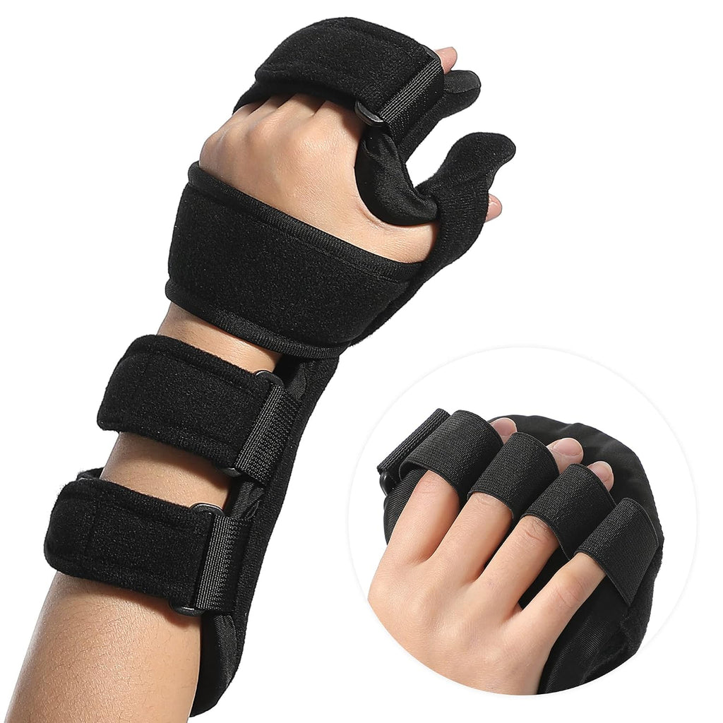 Férula de reposo para mano Fanwer para pacientes con accidente cerebrovascular - Inmovilizador nocturno para muñeca y dedos para contracturas en flexión (izquierda, grande)