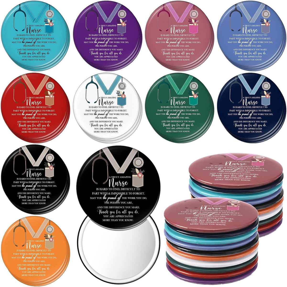 Geetery 30 piezas Regalos de graduación de enfermería para mujeres Mini espejos compactos Regalos de agradecimiento para enfermeras Espejo de bolsillo portátil a granel Gracias por la semana de CNA Enfermera practicante médica femenina (Medal, Classic)
