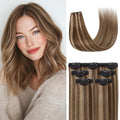 Extensiones de Cabello con Clip Rich Choices 5 Piezas | Cabello Humano Remy 25 cm | Mini Clip Cabello Fino | #4P27 Castaño Medio con Rubio Oscuro | 5 Piezas