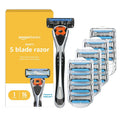 FALTA UN REPUESTO-Rasuradora para Hombre Amazon Basics 5 Hojas MotionSphere | Con Doble Lubricación y Recortador de Precisión | Set de 17 Piezas | 1 Mango y 16 Cartuchos | Negro