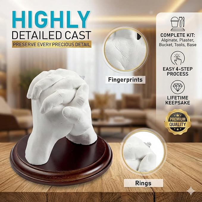 Kit de Molde de Manos Hula Home | Para Parejas y Familia | Con Placa de Montaje | Regalo DIY Aniversario y Boda