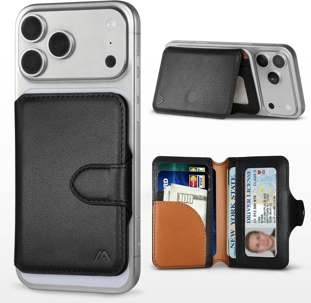 MEFON Cartera Magnetica para MagSafe | Bloqueo RFID Slim 5-8 Tarjetas con Ranura de Efectivo y Ventana ID para iPhone 17-12 Negro