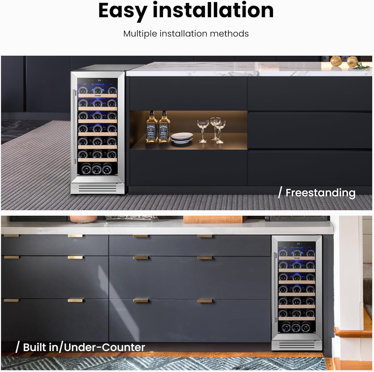Yeego Wine Fridge Cooler - 15 Inch Wine Fridge Hold 33 Bottles