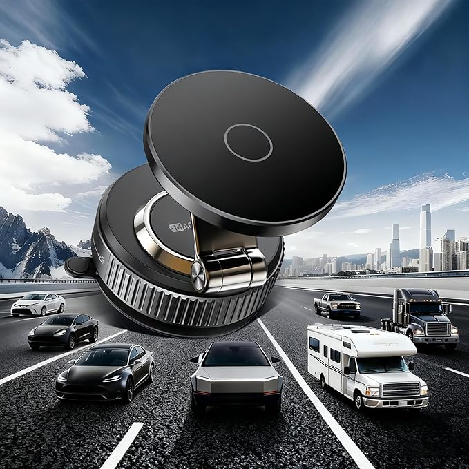 Soporte Magnético para Celular en Carro 2026 – Succión al Vacío 360°, Compatible MagSafe, Rotor Metal