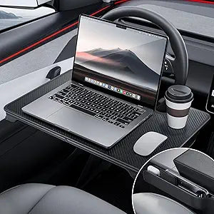 Bandeja de Volante YONZEE 2 en 1 | Mesa Plegable para Auto + Organizador Relleno Asiento | Fibra de Carbono