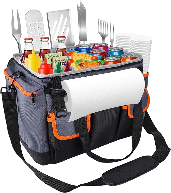 Homyplaza Organizador BBQ Grande con Portarrollos | Bolsa Plegable Aislada para Parrilla, Camping y Picnic | Almacenamiento de Utensilios de Cocina al Aire Libre