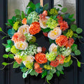 Corona Decorativa CHvista 60 cm | Primavera y Verano | Rosas Blancas Dalías Rosas Hortensias Verdes | Puerta Principal Pared Hogar | 1 Unidad