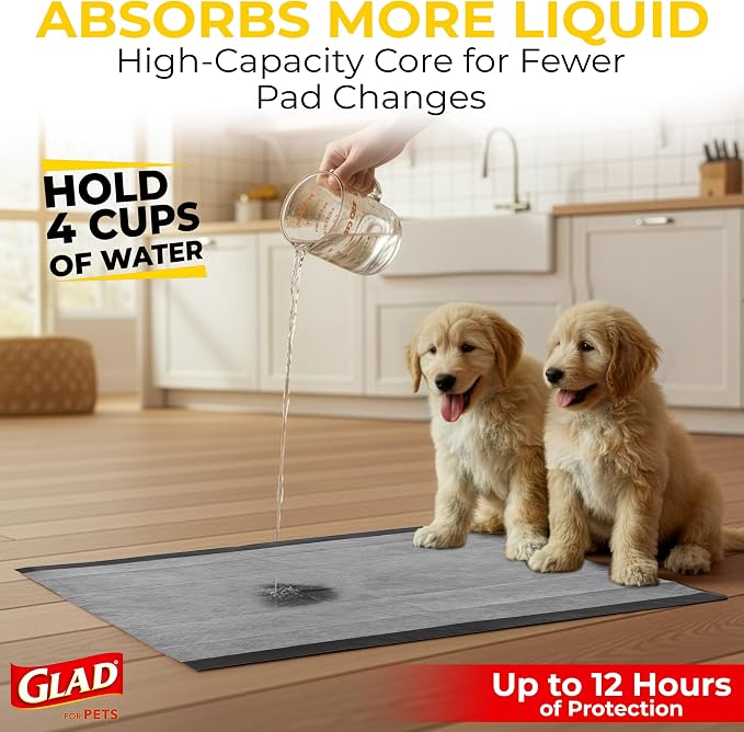 Glad para Mascotas Almohadillas para Cachorros de Carbón JUMBOSIZE/XL, Almohadillas de Entrenamiento Negras AllinOne que ABSORBEN y Neutralizan la Orina al Instante Calidad Nueva y Mejorada, 50