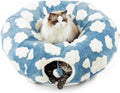 Cama de Túnel para Gatos Lesure - Juguetes de Túnel de Donut para Gatos Pequeños y Grandes con Cojín Circular Lavable, Juguete de Cueva para Mascotas para Gatito/Cachorro/Conejo, Nubes Acogedoras Azul