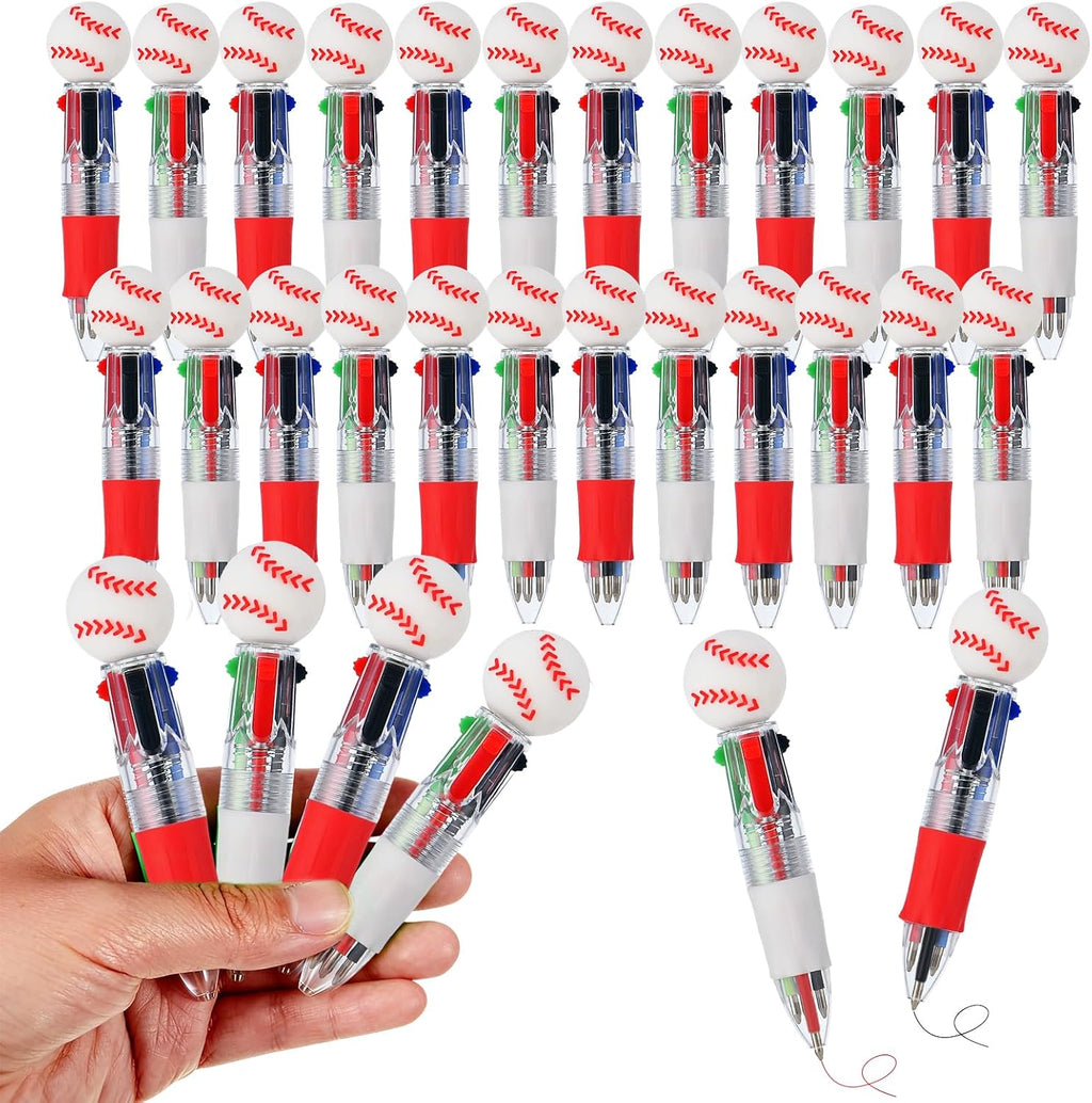 Recuerdos de fiesta de béisbol Zhirlyn Bolígrafos de béisbol Mini bolígrafo multicolor en uno Lindos y divertidos bolígrafos 4 en 1 Bolígrafo genial a granel para regalos de cumpleaños Suministros para maestros (Béisbol, 24)