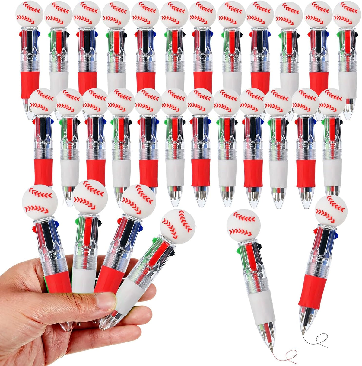 Recuerdos de fiesta de béisbol Zhirlyn Bolígrafos de béisbol Mini bolígrafo multicolor en uno Lindos y divertidos bolígrafos 4 en 1 Bolígrafo genial a granel para regalos de cumpleaños Suministros para maestros (Béisbol, 24)