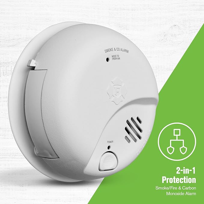 First Alert Alarma Combinada Humo y Monóxido de Carbono | A Batería con Botón Test/Silencio | SMCO100 Blanco