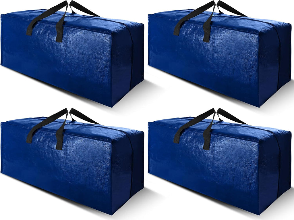 Cosy Family Bolsas de Mudanza Extra Grandes | Set 4 Piezas con Correas de Mochila | Asas Reforzadas y Cierres | Alternativa a Cajas (Azul)