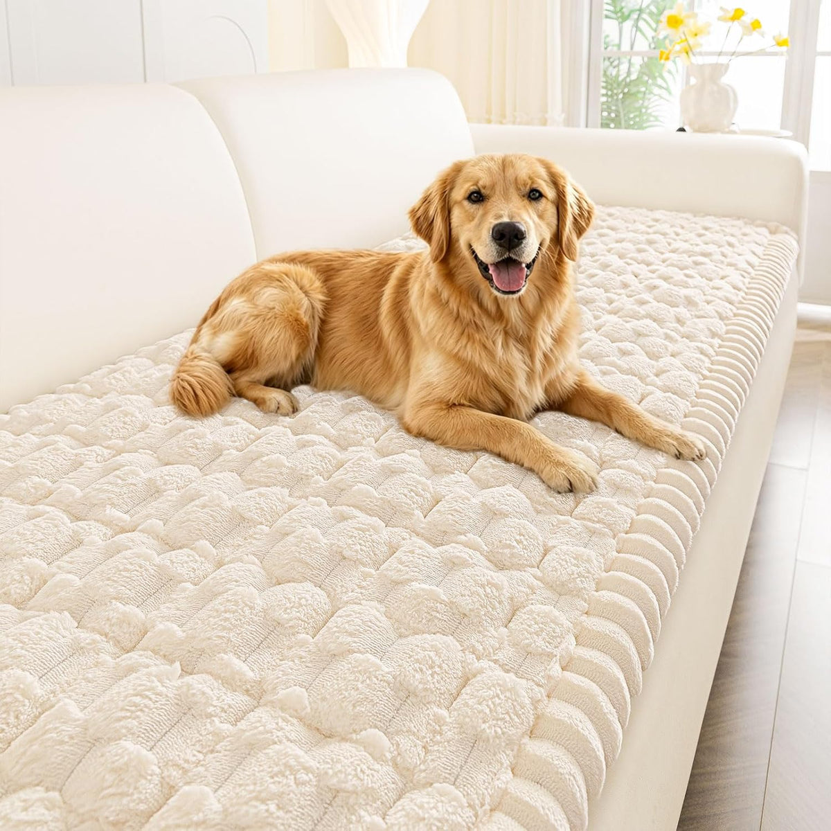 Smiry Funda de Sofá para Perros Lavable | Antideslizante Felpa Suave | Protector de Muebles Pet Friendly Crema 70x150cm