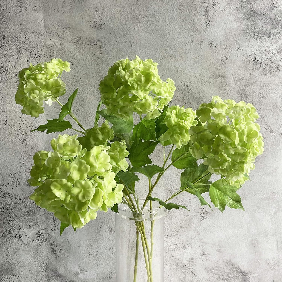 RUZUQE 4 piezas flor artificial bola nieve viburno 68 cm tallo largo, hortensia verde toque real látex artificial, decoración hogar navidad mesa navidad