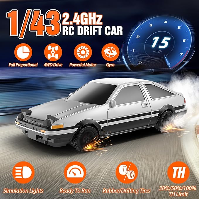 Mini Auto RC Drift 1/43 | 4WD | Giroscópio | 2.4 GHz | Luces y Neumáticos de Repuesto