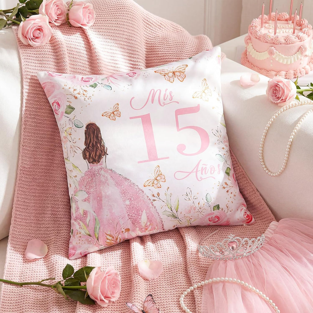 Almohada de Decoración Quinceañera Almohada Dulce Cojines para 15 Años de Quinceañera Regalos Cumpleaños Ideas para Regalo para Hija Hermana Amiga Decoraciones de Cumpleaños 15