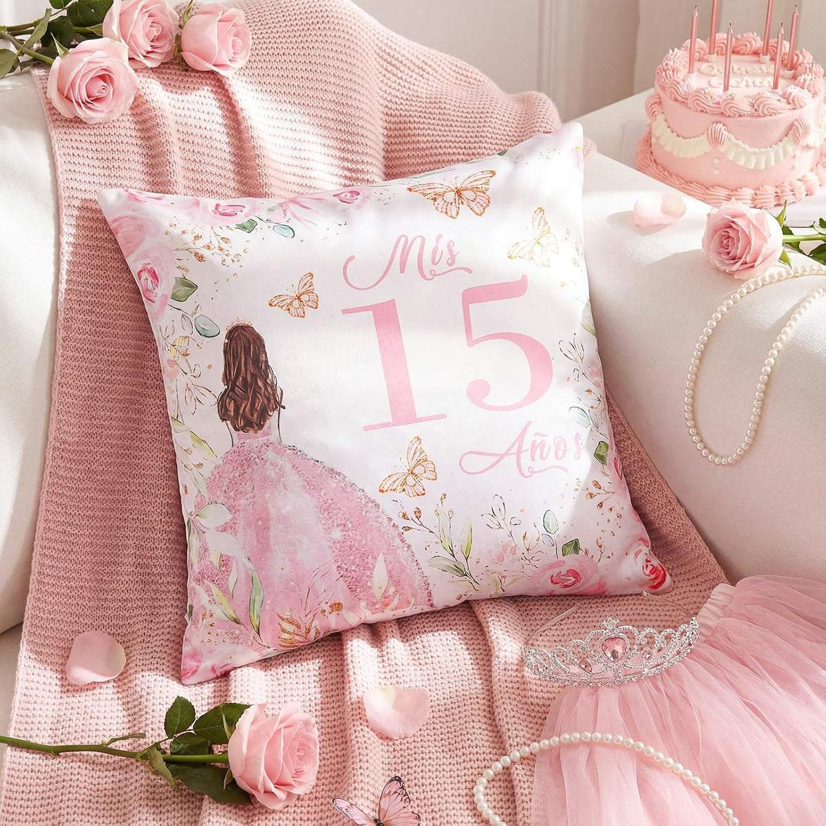 Almohada de Decoración Quinceañera Almohada Dulce Cojines para 15 Años de Quinceañera Regalos Cumpleaños Ideas para Regalo para Hija Hermana Amiga Decoraciones de Cumpleaños 15