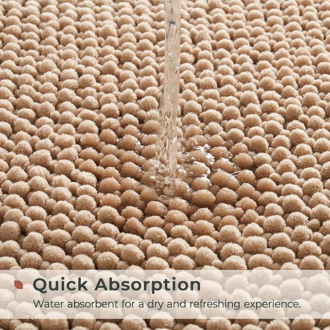 FRESHMINT - Juego de 2 alfombras de baño de chenilla, beige, 17 x 24 pulgadas + 20 x 47 pulgadas