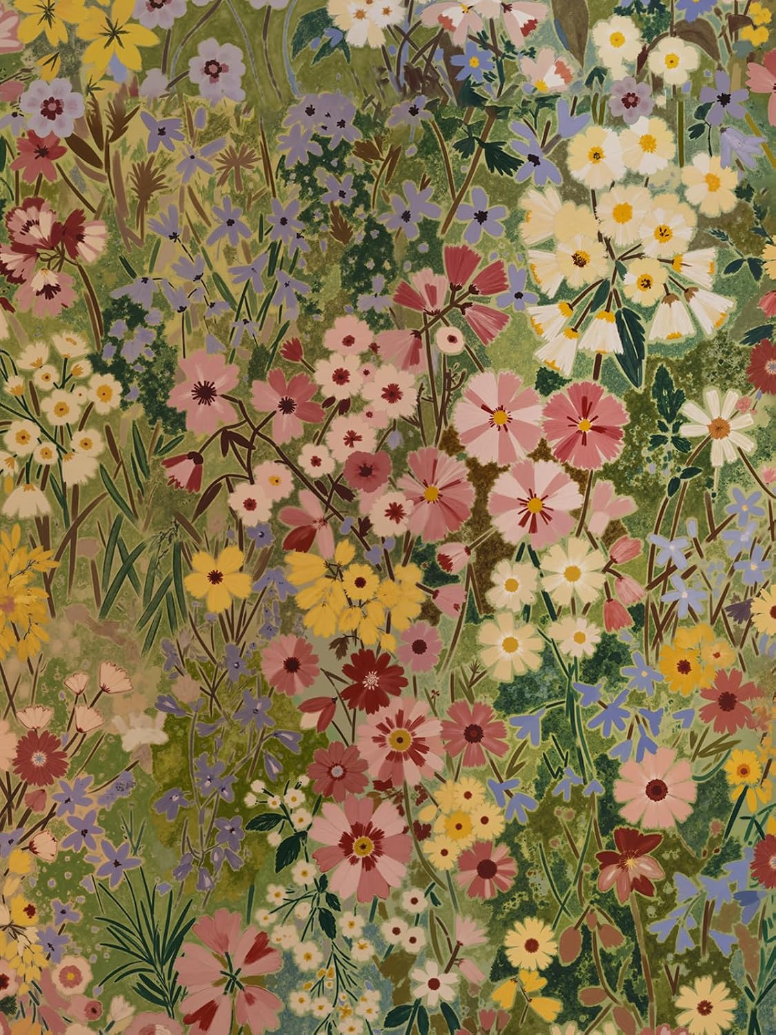 Papel Tapiz Floral Autoadhesivo y Removible 17.3"x118" – Vinilo Impermeable Estilo Boho Vintage | Verde, Rosa y Amarillo