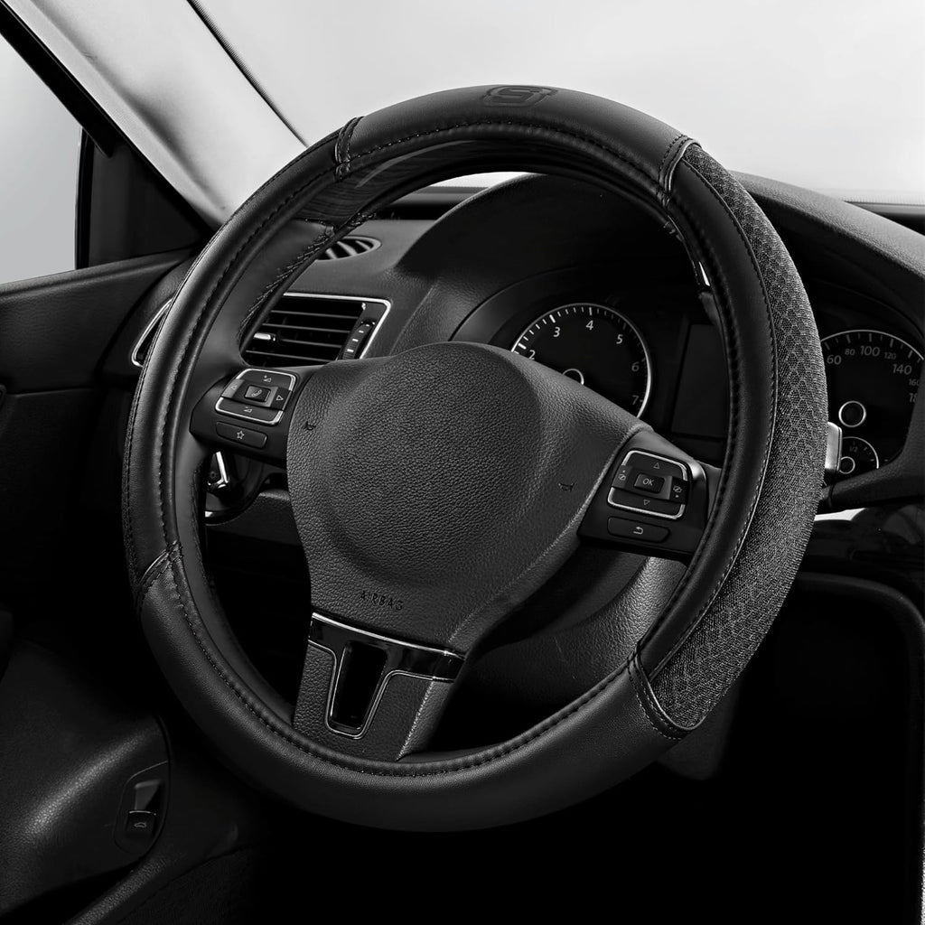 Cubrevolante Skechers Air-Cooled de Cuero | Funda Universal para Volante 14.5-15 pulgadas, Protector Antideslizante para SUV, Vans, Sedanes y Camiones | Negro