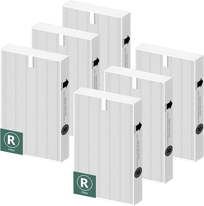 Filtro purificador de aire R de repuesto para purificador de aire Honeywell Serie HPA100/200/300 y 5000, Funmit 6 filtros compatibles con filtro Honeywell R (HRF-R3 y HRF-R2 y HRF-R1)