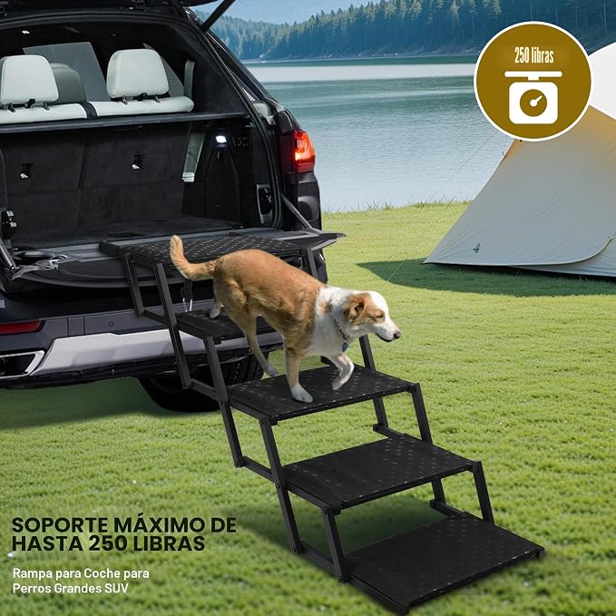 Escaleras para perros para automóvil: rampas plegables para perros grandes con superficie antideslizante, escalones portátiles para perros para automóviles y SUV, camiones, soporta hasta 200 libras