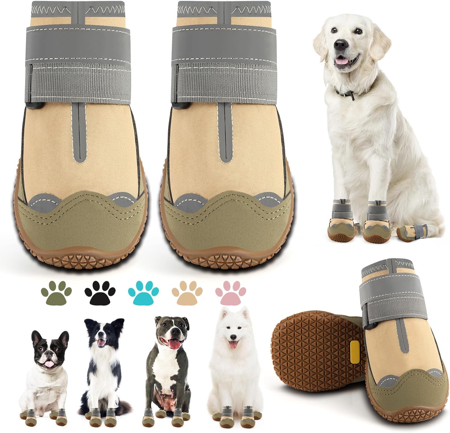 Dog Shoes for Large Dogs, Medium Dog Boots & Paw Protectors for Hardwood Floors, Outdoor Dog Booties for Hot Pavement Winter Snow Hiking, Waterproof Dog Shoes with Reflective Strips Size 7