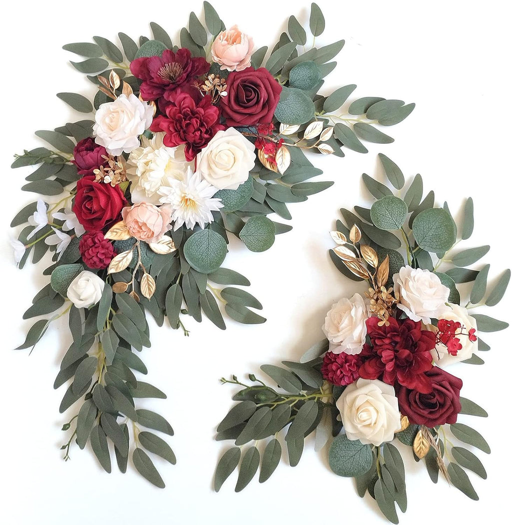 Juego de 2 guirnaldas de flores artificiales Piklado para letreros de bienvenida de boda, guirnaldas florales para la ceremonia y recepción de bodas (rojo)