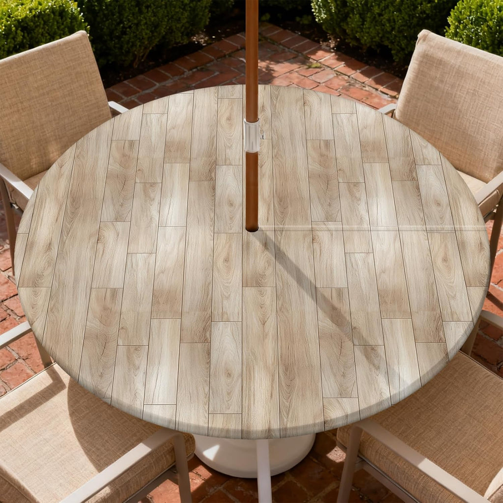 Mantel de exterior ARTSGOO con orificio para sombrilla y cremallera, impermeable, redondo, ajustable, con borde elástico, lavable, para mesa de exterior, ideal para patio, jardín o picnic. Se adapta a mesas redondas de 94-112 cm (37-44 pulgadas).
