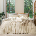 Juego de funda nórdica MooMee Bedding 100% algodón lavado con textura similar al lino, transpirable, duradero, suave y cómodo (Gris leche de almendra jaspeado, Alaska King 132"x120")