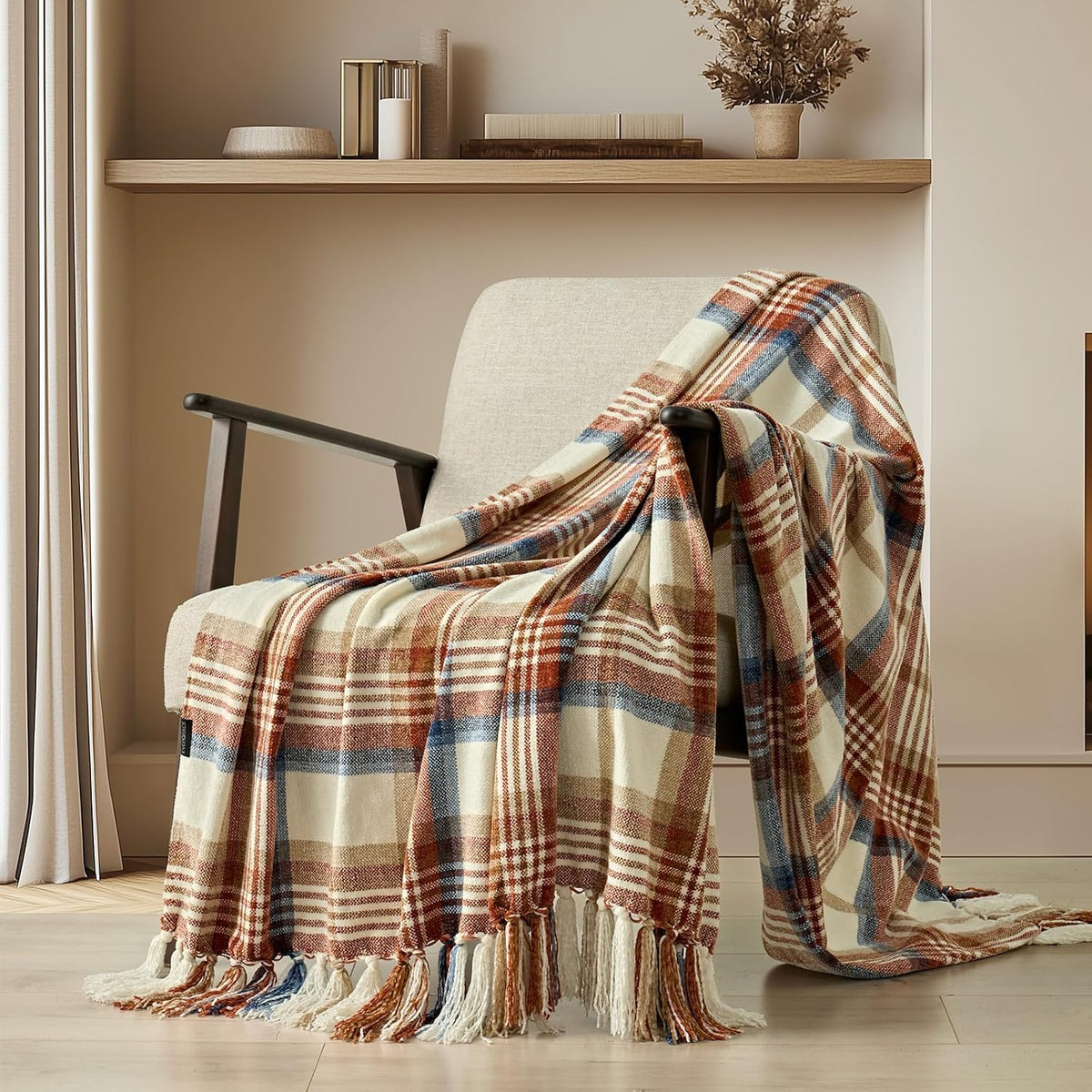 Manta EverGrace de chenilla a cuadros para sofá, manta decorativa súper suave y acogedora para otoño con borlas para cama o sofá, decoración estilo granja, manta ligera a cuadros para otoño, 50"x60"