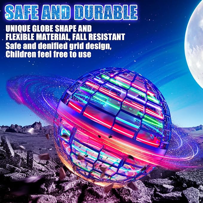 Cesta de Pascua esencial para niños, bola de orbe voladora para adolescentes de 6 a 12 años de edad, sensor de movimiento mejorado, bola boomerang flotante, girador mágico volador de iluminación