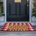 Maasechs 2 Pcs Christmas Doormat Combo Set Outdoor, 28"x43" Velvet Red White Plaid Rug and 18"x30" Faux Coir Reindeer Mat, Xmas Welcome Layered Mats for Front Porch Entryway Outdoor Decor