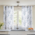 Cortinas térmicas aislantes de MYSKY HOME de 137 cm (54 pulgadas) con filtro de luz para cocina y dormitorio - Cortinas suaves con estampado floral y hojas, con ojales, juego de 2 paneles, azul marino
