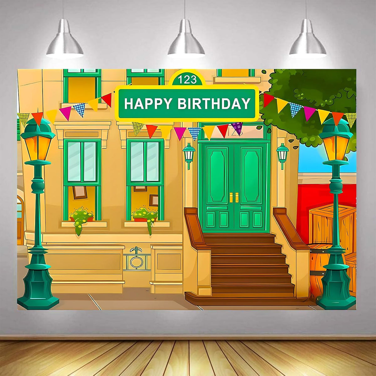 Fondo fotográfico Feliz Cumpleaños Tema Calle de Dibujos Animados Pared de Ladrillos Fiesta Infantil Baby Shower Decoración Pancarta Accesorios Vinilo 5x3 pies