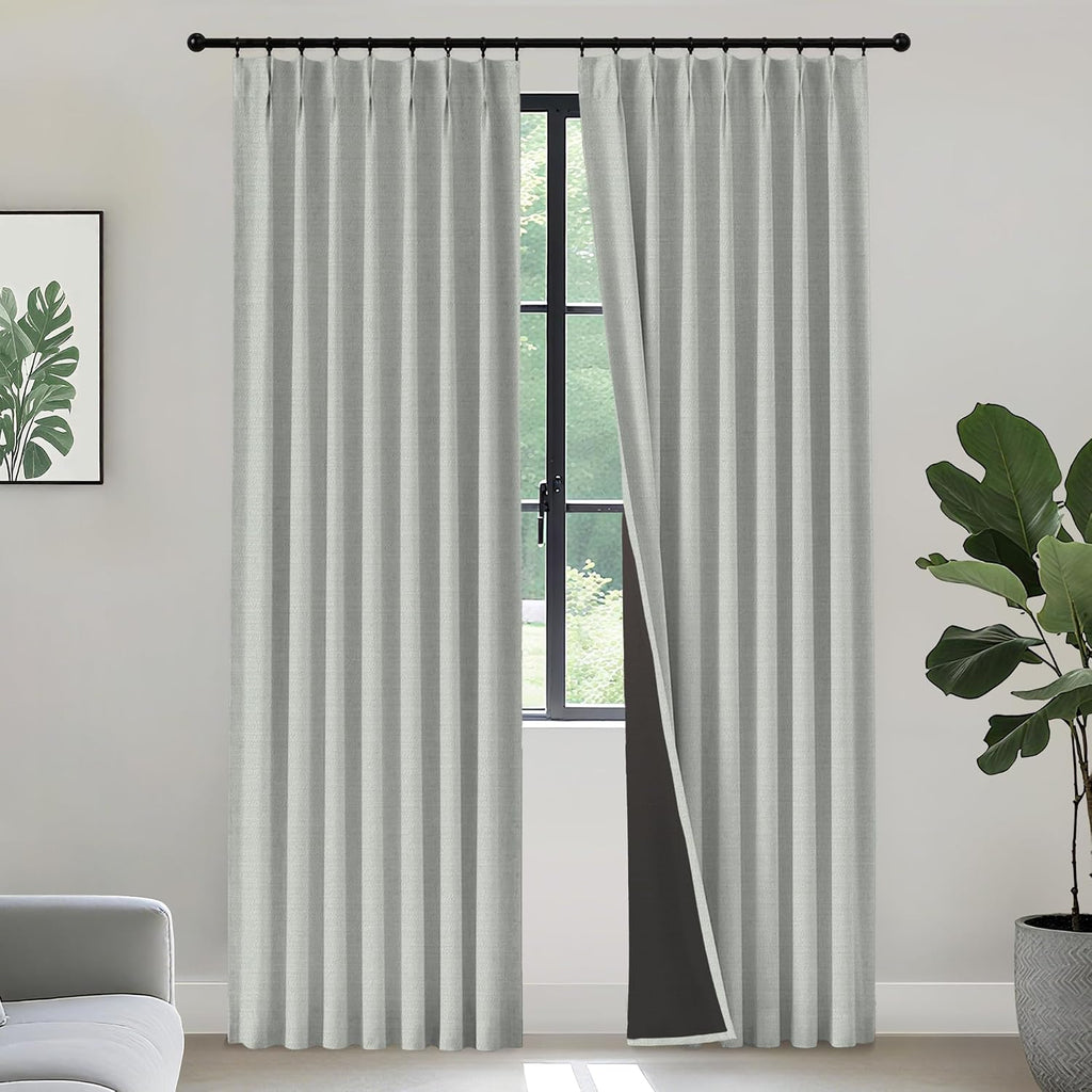 Cortinas y visillos Gleantdeco de lino natural de 259 cm de largo, plisados, 100% opacos, para dormitorio/sala de estar, estilo rústico, juego de 2 paneles, cortina térmica aislante para oscurecer la habitación.