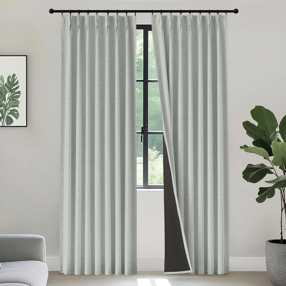 Cortinas y visillos Gleantdeco de lino natural de 259 cm de largo, plisados, 100% opacos, para dormitorio/sala de estar, estilo rústico, juego de 2 paneles, cortina térmica aislante para oscurecer la habitación.