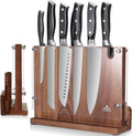 ENOKING Magnetic Knife Block 12.2 x 9.3", Double Sided Magnetic Knife Holde with Knife Sharpener, Acacia Wood Magnetic Knife Stand with Acrylic Shield for Kitchen Countertop