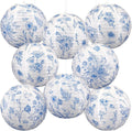 Baquler 8 piezas de farolillos de papel estilo chinoiserie para fiestas, decoración floral azul y blanca, farolillos colgantes de 30 cm, 2 estilos para primavera, verano, té, baby shower, despedida de soltera, boda, jardín, cumpleaños, decoración