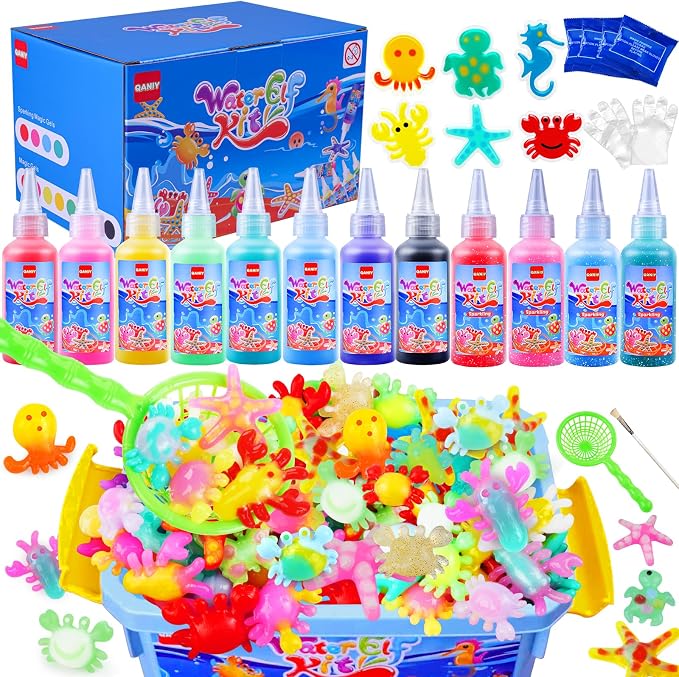 Kit de Juguetes Mágicos de Elfos de Agua QANIY, Kit de Gel de Agua de Hadas, Regalos de Navidad para Niños con 12 Geles y 6 Moldes, Set de Creación de Squishy DIY, Regalos de Navidad para Niños