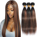 Mechones de Cabello Humano P1B/30 Highlight Café | Ombré Liso 18 20 22 Pulgadas | Cabello Virgen Brasileño 50G/PC | Extensiones para Mujeres Negras