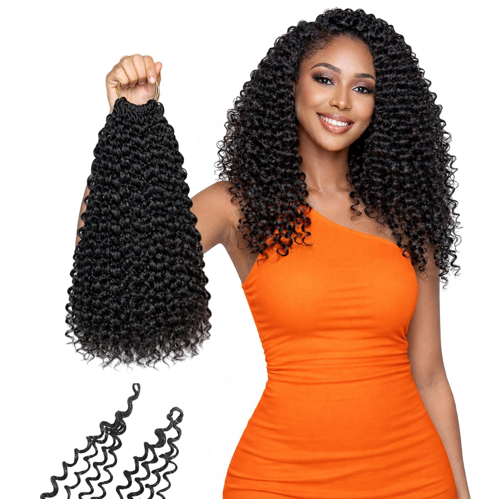Cabello Crochet Rizado 12 pulgadas para Mujer | Diseno 4 en 1 Pre-enlazado Gogo Curl 105 Hebras Fibra de Proteina Deep Wave (12 pulgadas 1B)